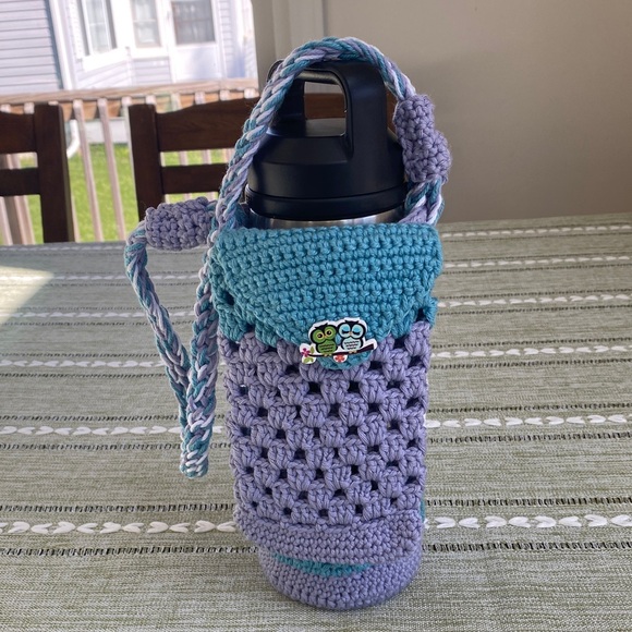 Handbags - Handmade Crochet Water Bottle Holder in Lavender and Teal